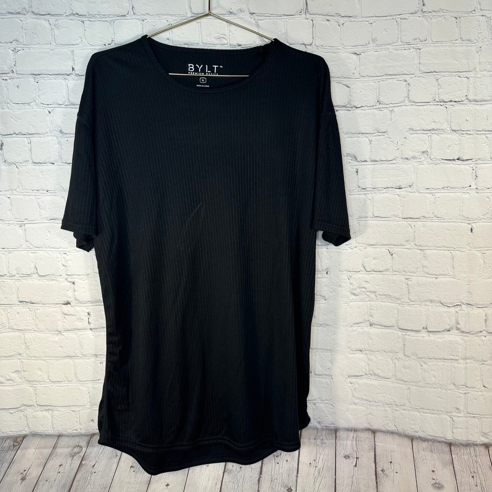 BYLT Premium Basics Mens XL Black Ribbed Short Sleeve T-Shirt MTSS0302
